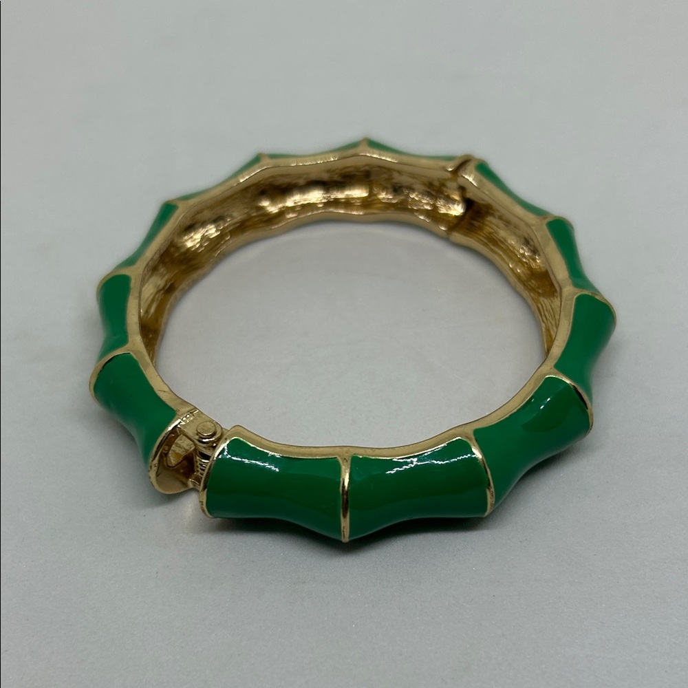 Stella and Dot Green and Gold Bamboo Bangle Bracelet